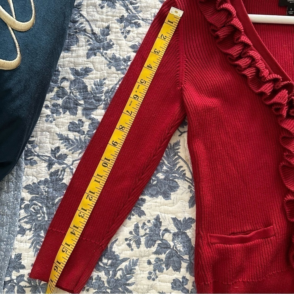 Talbots Cardigan Ruffles Holiday Red Size SP - Picture 9 of 10